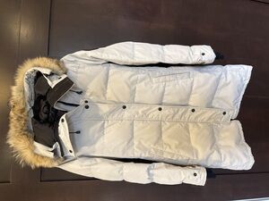 Canada goose blackout edition silver/grey down coat with real removeable fox fur